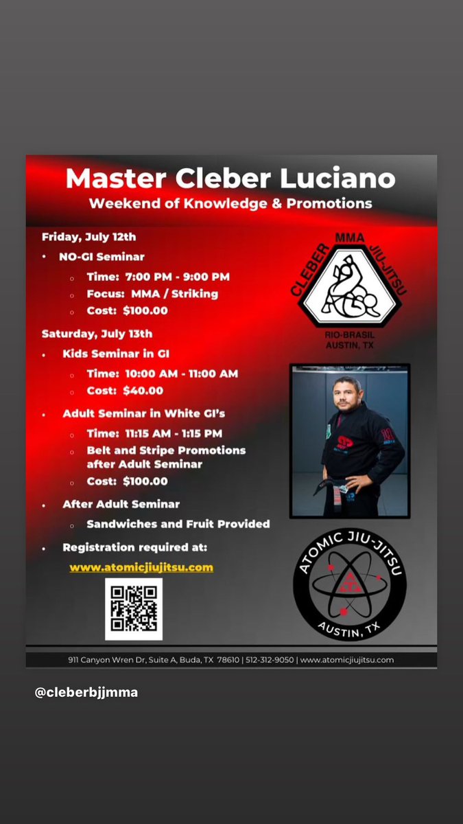 coachbobby21's tweet photo. We are coming to Texas!! Austin we are coming in 2 weeks. Sign up before all the spots are taken!!! #jiujitsu #Cleber #Austin https://t.co/byJbUo23nf