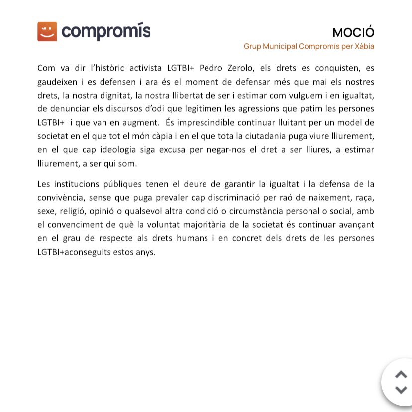 CompromisXabia's tweet photo. ➡️ En el ple d’ahir, 27 de juny, presentàrem esta moció que va aconseguir ser aprovada, amb la qual reafirmem que Xàbia ha de ser diversa i orgullosa

A continuació, vos deixem la moció completa☝🏼 https://t.co/Ss38DVkgrJ