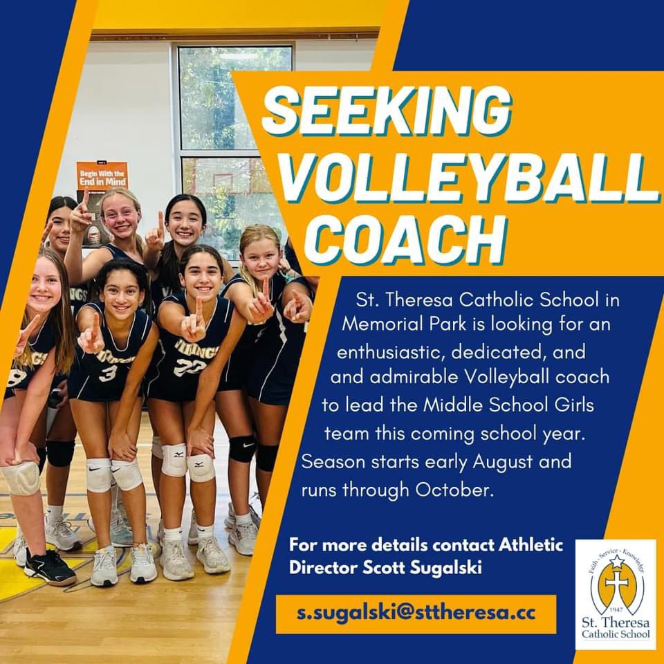 My lovely school is in search of a #volleyball (and #soccer) #coach for Junior high. Contact the director for details, the kids are enthusiastic! #Catholic #Houston <a href="/archgh/">Archdiocese of Galveston-Houston</a>