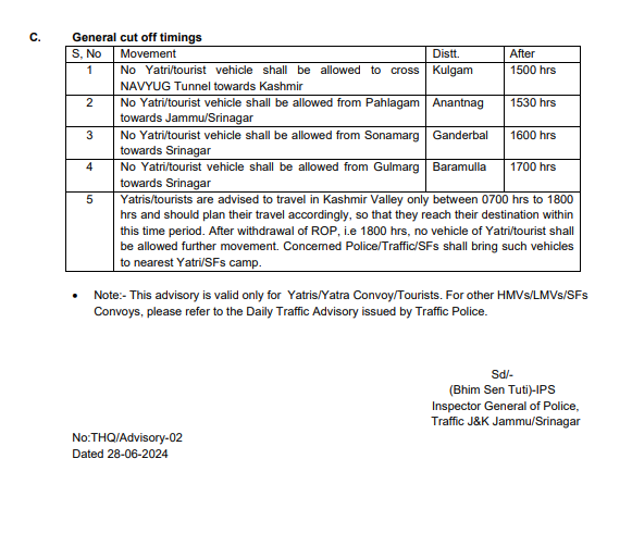 Traffic_hqrs's tweet photo. REVISED TRAFFIC ADVISORY FOR SHRI AMAR NATH JI YATRA-2024
@JmuKmrPolice
@JKTransportDept
@OfficeOfLGJandK
@Divcomjammu
@DivComKash
@ZPHQJammu
@igpjmu
@diprjk
@ddnews_jammu
@ddnewsSrinagar
@ddnewsladakh https://t.co/94sg75I9NJ