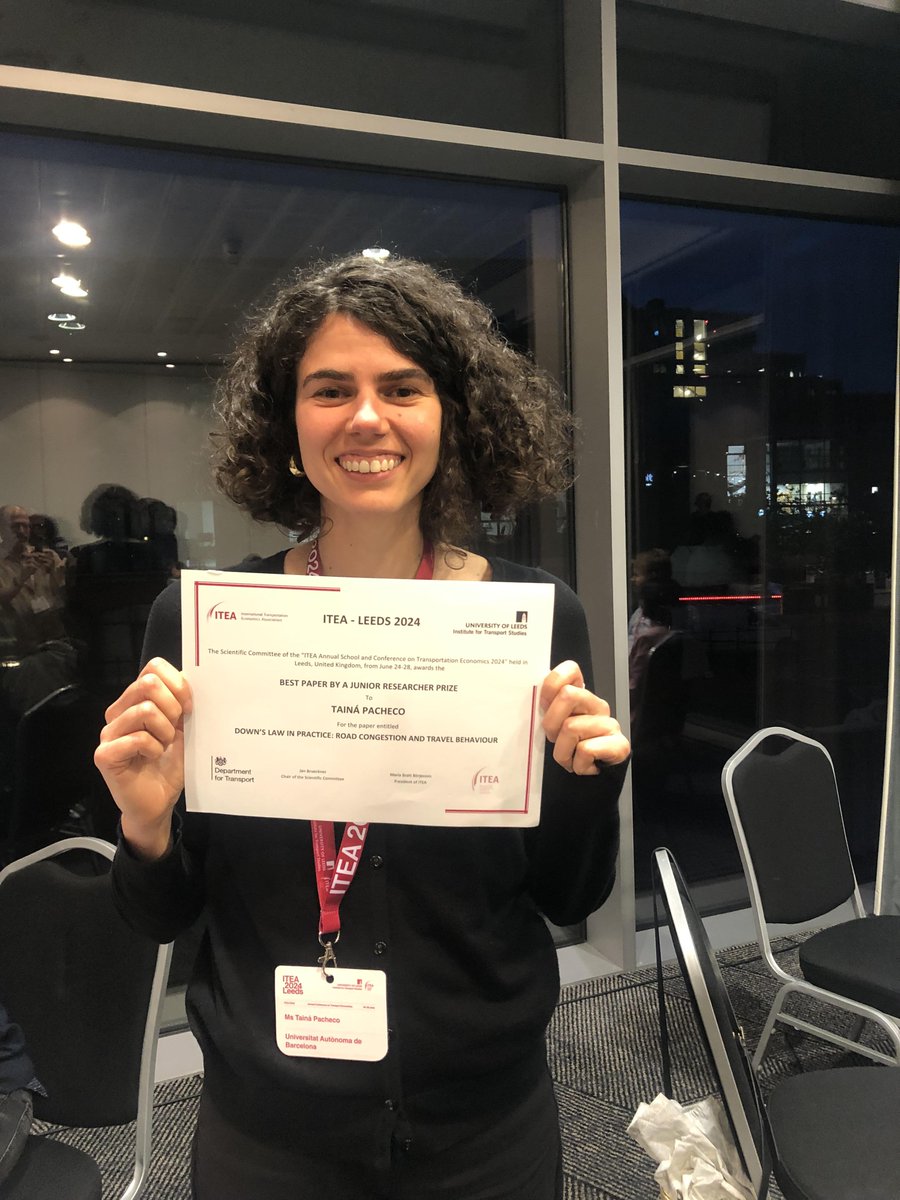 Dep Economia Aplicada UAB (@ecapuab.bsky.social) (@ecapuab) on Twitter photo Tainá Pacheco (<a href="/TainaPacheco15/">Tainá Pacheco</a>), student of the Ph.D Programme in Applied Economics (<a href="/GEAR_PhD/">PhD Program in Applied Economics - UAB</a>), has won the prize to the best paper by a junior researcher at the 2024 conference of the International Transporation Economics Association (ITEA). Congratulations!
<a href="/ITEA_public/">ITEA</a> Tainá Pacheco (<a href="/TainaPacheco15/">Tainá Pacheco</a>), student of the Ph.D Programme in Applied Economics (<a href="/GEAR_PhD/">PhD Program in Applied Economics - UAB</a>), has won the prize to the best paper by a junior researcher at the 2024 conference of the International Transporation Economics Association (ITEA). Congratulations!
<a href="/ITEA_public/">ITEA</a>