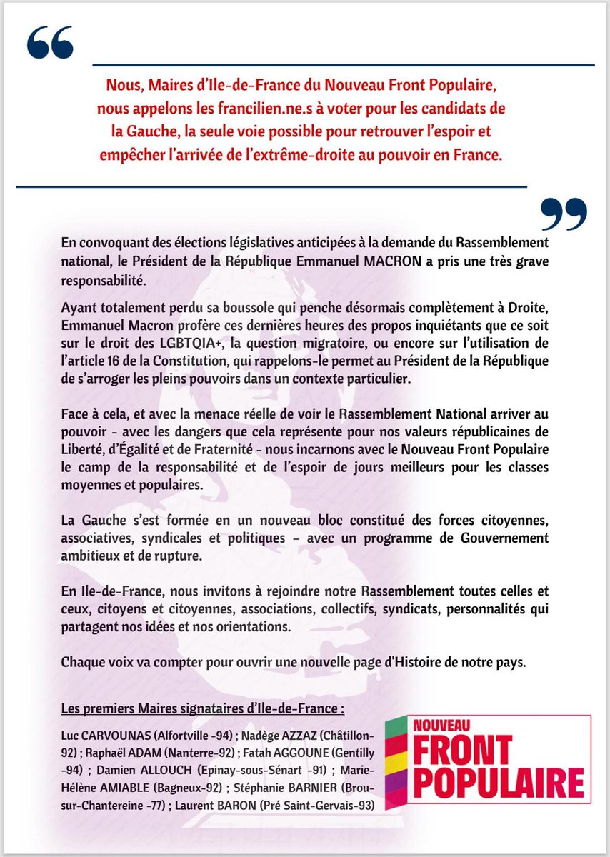 MarieChavanon's tweet photo. Plein soutien aux candidates et candidats du nouveau « Front populaire » ! https://t.co/4JSrvhy6kX