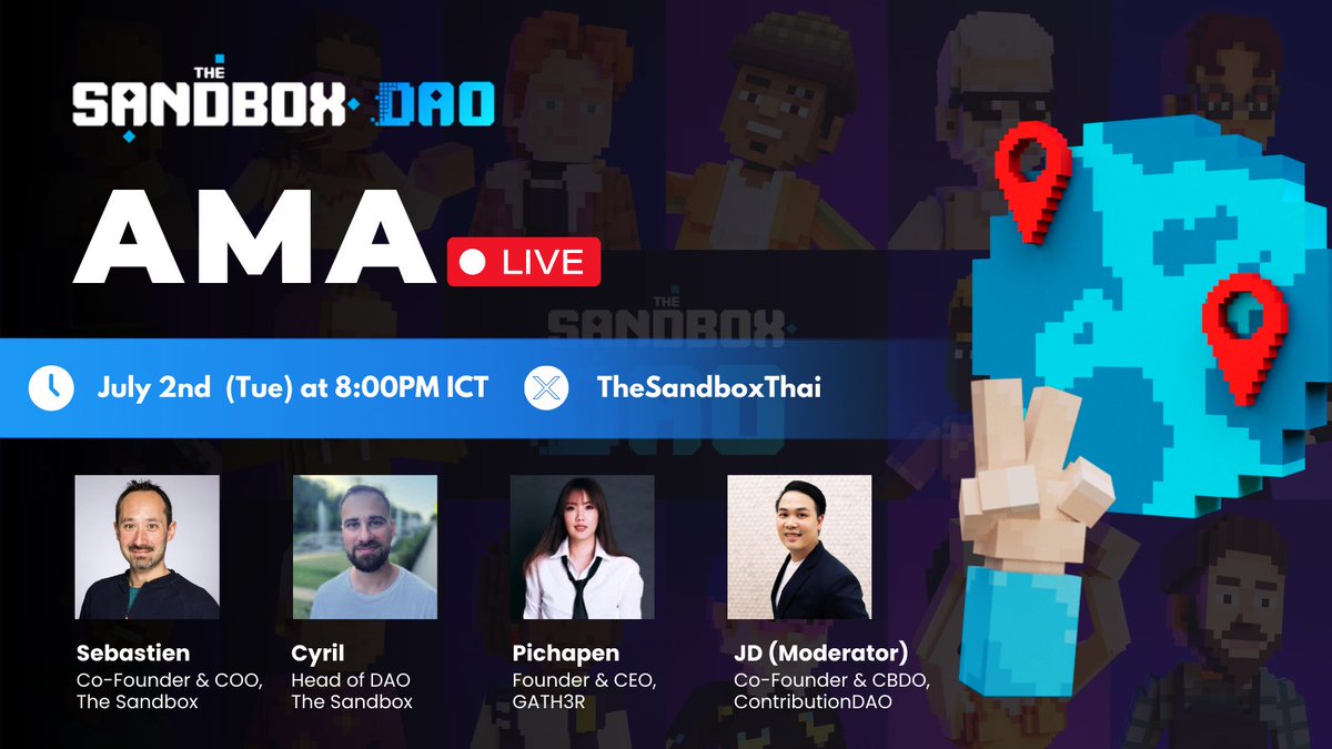 🔥 Let's pin this! Get ready for an epic update from <a href="/TheSandboxDAO/">The Sandbox DAO</a> AMA 🎙️

🫵 Calling all $SAND Holders and #LANDOwners! Dive deep with the big boss <a href="/borgetsebastien/">Sebastien 🏞</a> for exclusive insights on The Sandbox DAO, no holds barred.

"Why DAO? The Future and Revolution of The Sandbox"