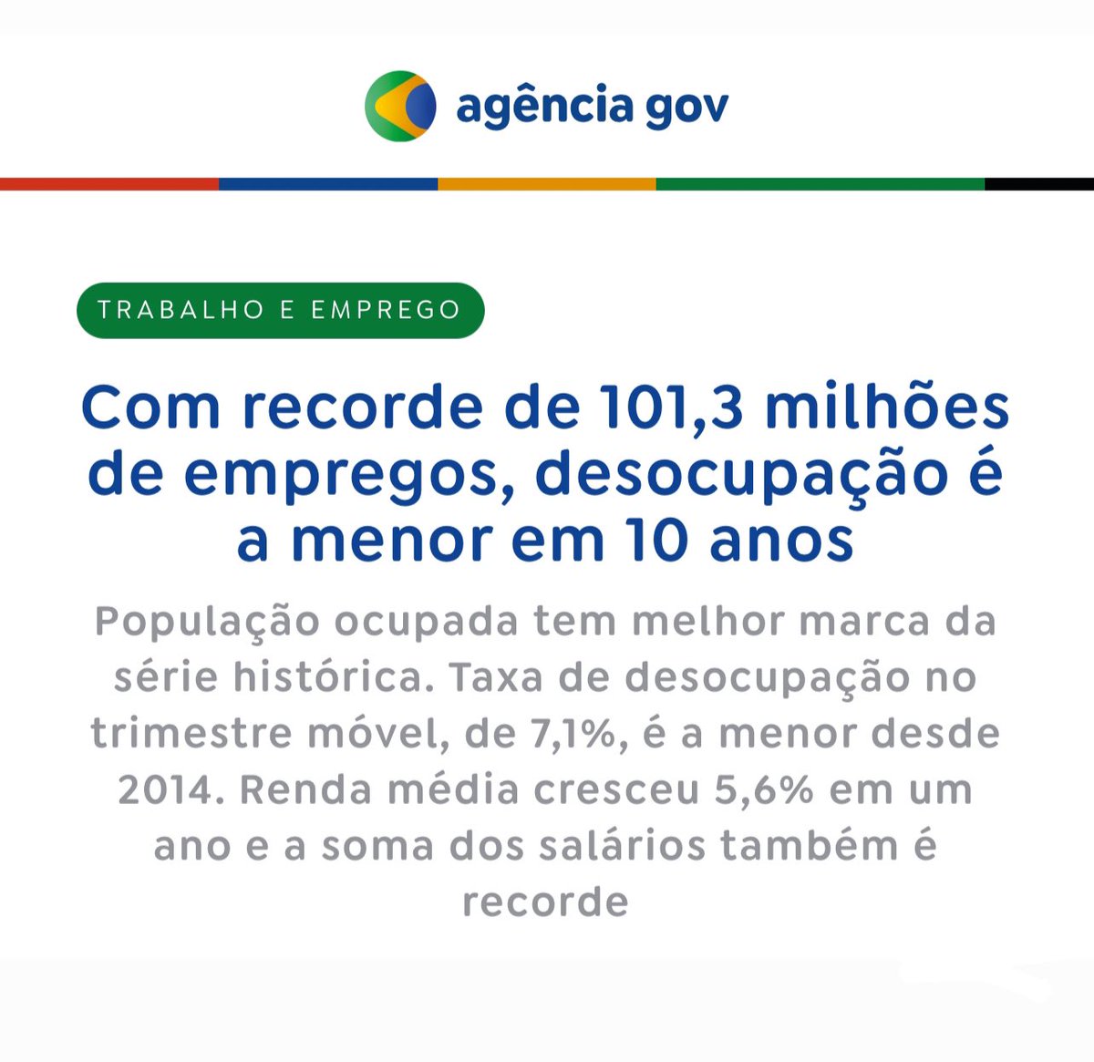 Pimenta13Br's tweet photo. Quem lembra das manchetes alarmistas no primeiro trimestre deste ano, quando o desemprego flutuou por conta do fim dos contratos temporários? Hoje acordamos com a notícia de que a taxa de desocupação despencou a 7,1%, melhor resultado trimestral desde 2014!  Com presidente Lula, o Brasil está no rumo certo! 🚀