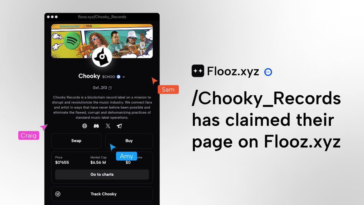 Chooky x Flooz x Raidshark 💪

A huge shoutout to Flooz &amp; Raidshark for making this powerful collaboration!🙌

Partnership 101:

-Organic userbase
-Raiding + Rewards
-Enhanced trades via Google &amp; Apple Pay or Credit Card

Check our verified links page at: flooz.xyz/Chooky_Records
