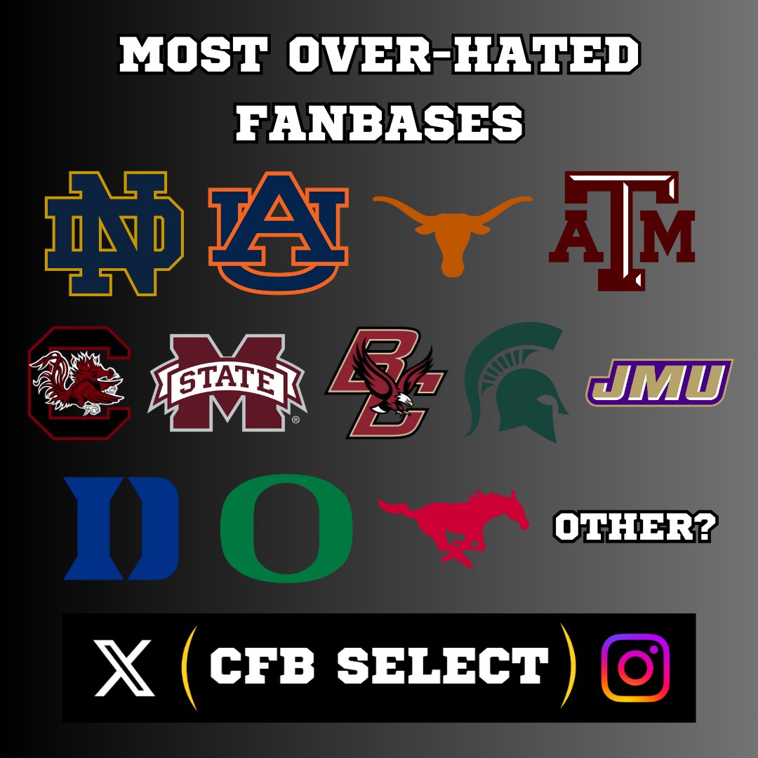 CfbSelect's tweet image. These College Football fanbases get WAY more hate than they deserve.

Agree? Disagree? Retweet and let us know. 
#CFBTwitter