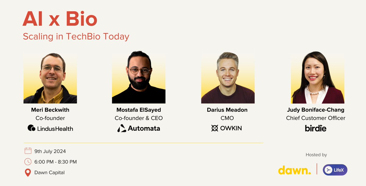 👋 Join us at our London office on 9th July, 6pm alongside LifeX Ventures for ‘AI x Bio: Scaling in Techbio Today’!

Get an insider look of how AI is changing the game in bio and what really works to scale up in health.

🎟️Register here: gatsby.events/rsvp/ai-x-bio-…