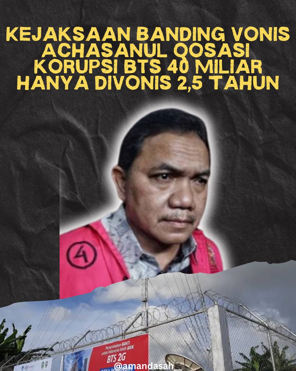 Majelis Hakim Hebat Sudah Merusak Rasa Keadilan

Achsanul Qosasi mantan anggota BPK korupsi perkara BTS Kominfo 2,64 juta dolar atau lebih dari 40 miliar divonis majelis hakim cuma 2,5 tahun.  

Nanti dari 2,5 tahun belum potong remisi, bisa-bisa jadi satu tahun. Sedangkan nasib