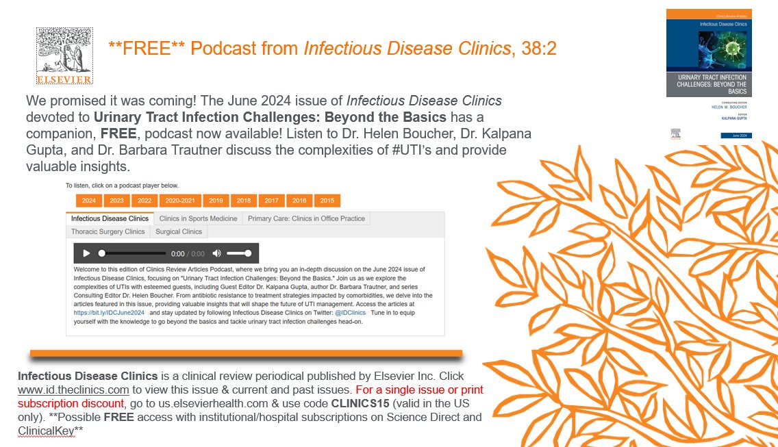 Don't miss this #FREE podcast!   theclinics.com/podcast-archiv…  <a href="/bwtrautner/">Barbara Trautner</a> <a href="/hboucher3/">Helen Boucher</a> <a href="/harvardmed/">Harvard Medical School</a> <a href="/TuftsMedSchool/">Tufts School of Medicine</a>