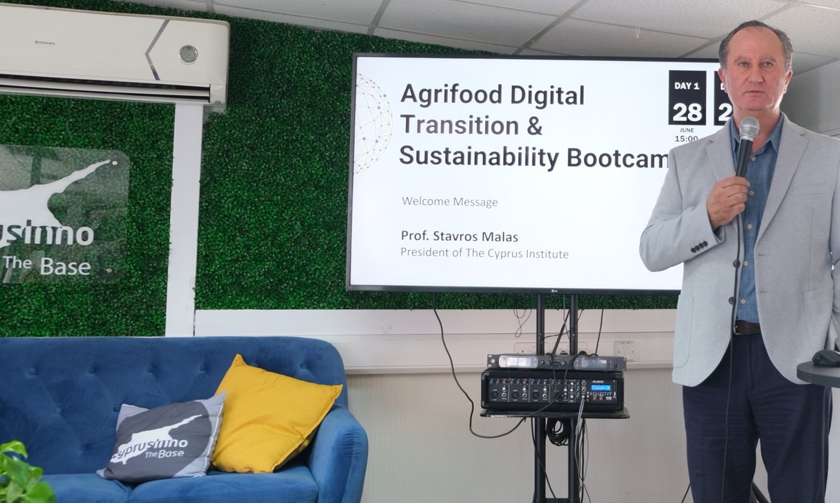 CyprusInstitute's tweet image. #CyI President, Prof. @StavrosMalasCY gave a welcome message for the Digital Innovation Hub Cyprus (#DiGiNN) Agrifood Digital Transition &amp;amp; Sustainability Bootcamp, aiming to connect and upskilling the agrifood ecosystem in Cyprus via an innovative system.