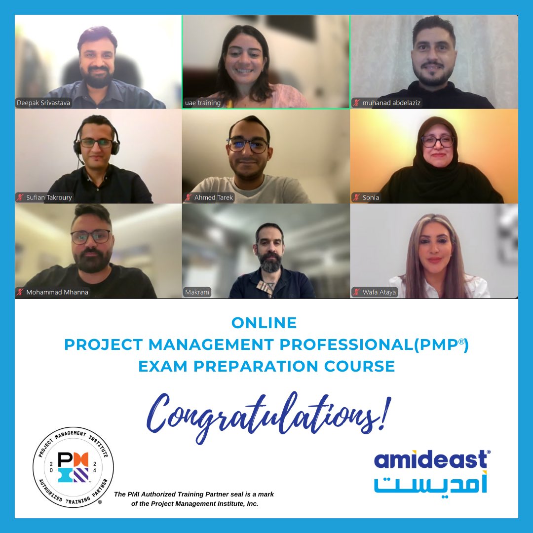 Congratulations on finishing the PMP course! The PMP Certification is the next step in any dedicated project manager's career - and where better to prepare for it than at Amideast, PMI's Authorized Training Partner.
 
Best wishes for your upcoming PMP test!