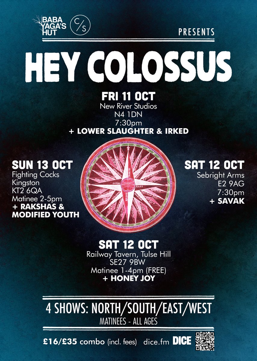 Baba Yaga's Hut (@byhut) on Twitter photo Happy to announce the supports for the <a href="/HeyColossus/">Hey Colossus</a> weekender in October!
Fri: Lower Slaughtered + Irked
Sat: Daytime - Honey Joy
Sat Evening: Savak
Sun: Rakshas + Modified Youth
dice.fm/bundles/hey-co… Happy to announce the supports for the <a href="/HeyColossus/">Hey Colossus</a> weekender in October!
Fri: Lower Slaughtered + Irked
Sat: Daytime - Honey Joy
Sat Evening: Savak
Sun: Rakshas + Modified Youth
dice.fm/bundles/hey-co…