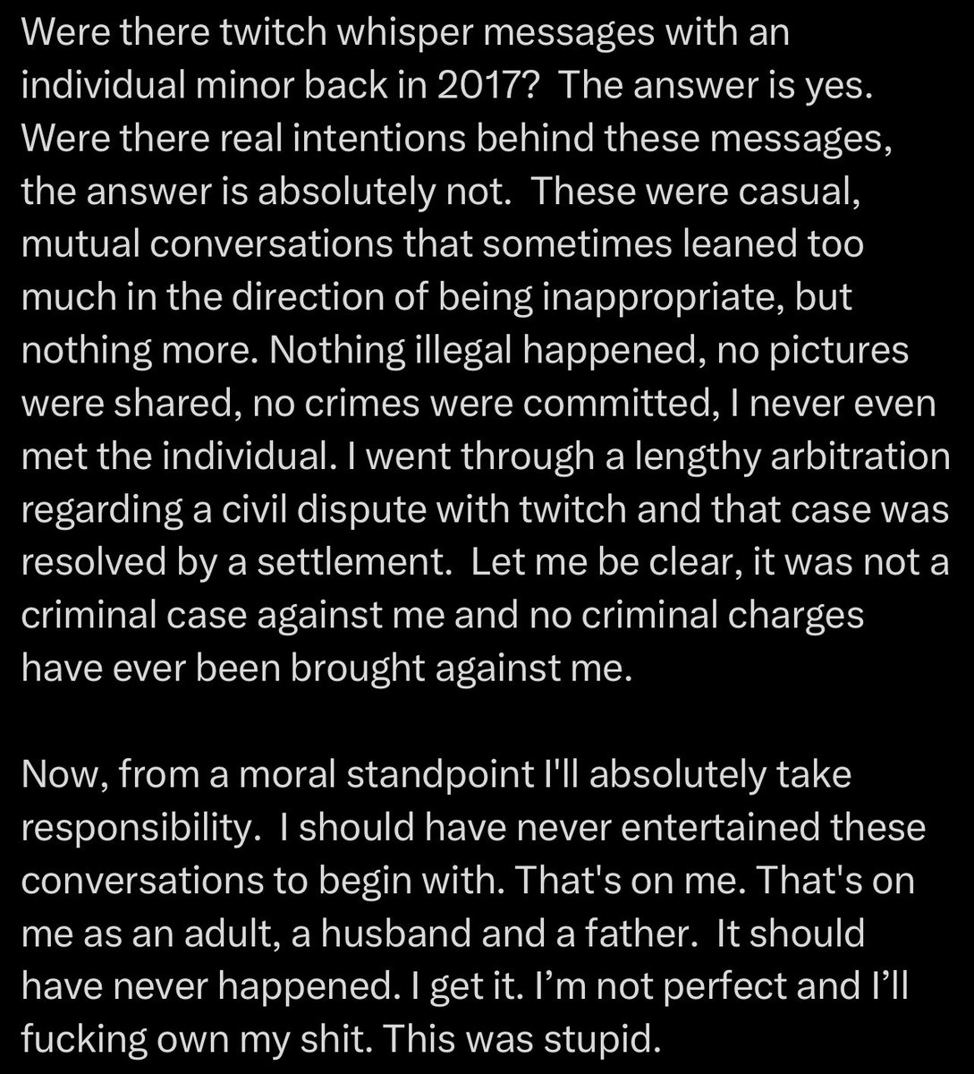 Qualesiness's tweet photo. @GordonGramsy201 @TheHateCentral @DrDisrespect Also whole lotta yapping when his actual apology/explaination is only two paragraphs out of everything, it also doesn’t help that bro tried to remove the “minor” part lol https://t.co/1FwVQrONAo