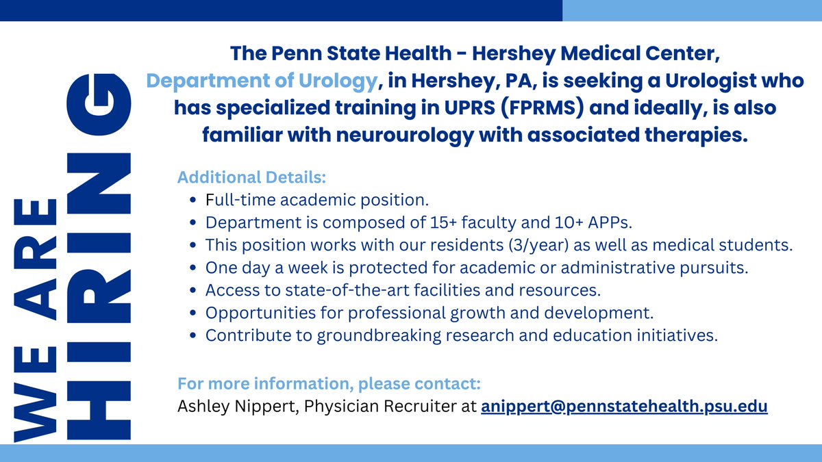 🚨We are hiring🚨 Our Department is looking to add a UROGYNECOLOGY AND RECONSTRUCTIVE PELVIC SURGEON to the team! Application link: bit.ly/4bnkSsE
