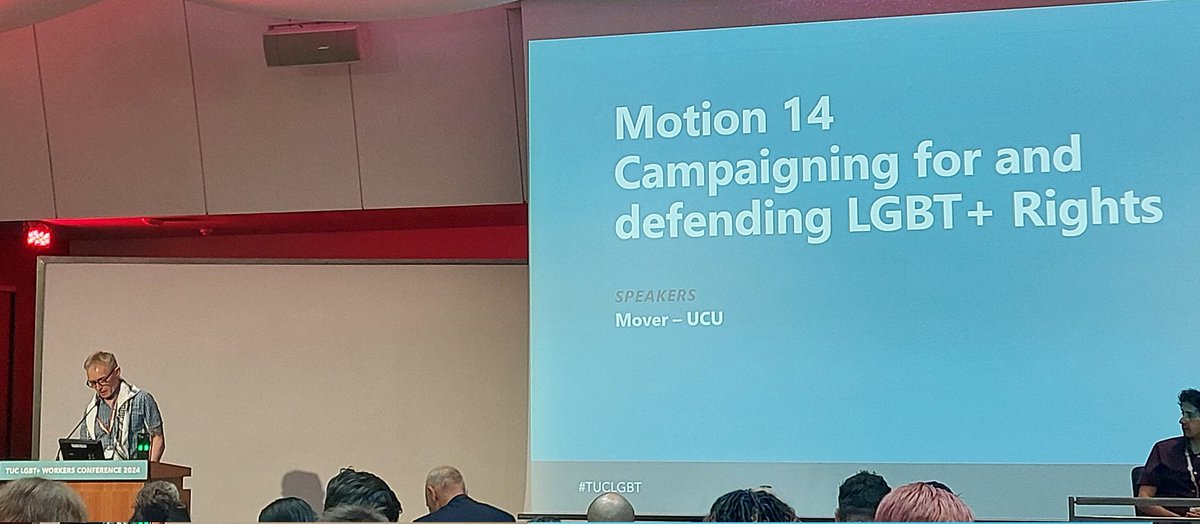 <a href="/ucu/">UCU</a> presenting Motion 14 at the #TUCLGBT conference which calls for the ending of all forms of conversation therapy.