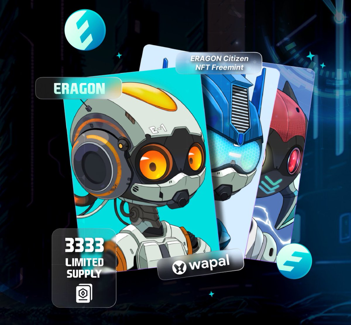 🚨 ERAGON Citizen NFT: Freemint Frenzy is ON🚨

It's YOUR time to meet up the incredible 3333 citizens of Eraverse

⛏️ Minting: launchpad.wapal.io/nft/eragon-cit…
⛏️Opening: 02:00 PM UTC, June 28th
⛏️Phases:
1: Guaranteed - 2:00 PM UTC
2: Whitelist FCFS - 4:00 PM UTC
3: Public - 7:00 PM UTC