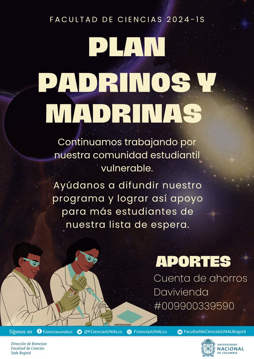 proe_fcbog's tweet image. ¡Únete al Plan Padrinos y Madrinas de la Facultad de Ciencias! 

Ayúdanos a apoyar a nuestra comunidad estudiantil vulnerable. Difunde nuestro programa y contribuye para que más estudiantes reciban apoyo 👏🌟#CienciasUNAL #EgresadosUNAL