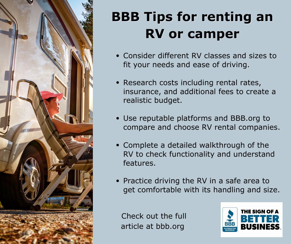 BBBofNorfolk's tweet image. 🚐 Ready to roll scam-free? "BBB Tip: Renting an RV or camper" is your key to adventure without the worry. Trust us to guide you! 🛣️ #BBBAllies #RVLife #TrustAndCredibility #RoadTripReady #SafeTravels
bbb.pulse.ly/ua1wwjqxha