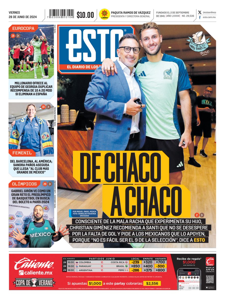 estoenlinea's tweet photo. #FelizViernes ☀️ Hoy en tu #ESTO 🗞

🇲🇽 El Chaco Giménez defiende a su hijo de las críticas 👉🏻 https://t.co/anfbNpQVdx

🦅 Sandra Paños aseguró que llegó al club más grande de México 👉🏻 https://t.co/ApPfd9GHBk

📲 https://t.co/tPWBOBQxRN https://t.co/595qcxpM99