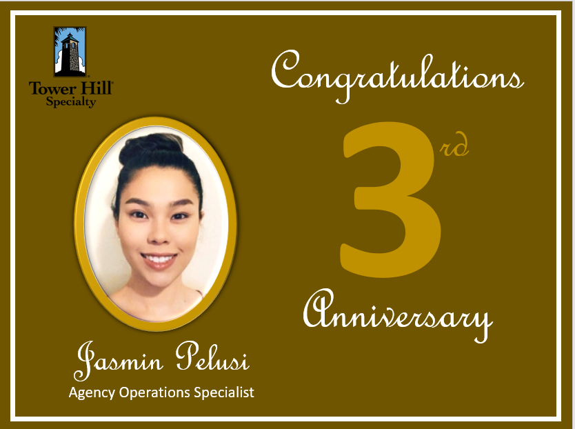 THSpecialty's tweet photo. Congratulations, Jasmin, on your 3rd anniversary. You are a great asset to Tower Hill Specialty. https://t.co/U4pbEWRBdJ
