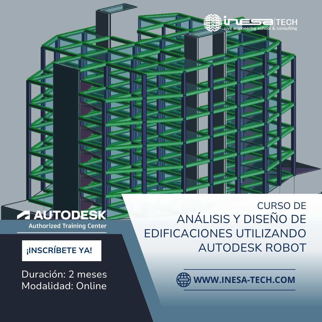 ¡PRÓXIMA EDICIÓN DISPONIBLE YA! Curso de Análisis y Diseño de Edificaciones utilizando Autodesk Robot.

shorturl.at/sM9gG

#inesatech #interoperabilidadbim #acero #concreto #estructurasmixtas #ingenieríacivil #ingeniería #ingenieríaestructural #autodeskrobot #ingenieros