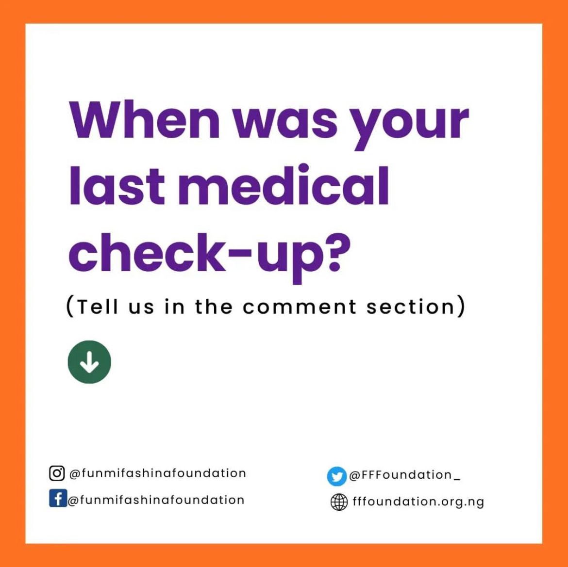 FFFoundation_'s tweet photo. As the first half of 2024 draws to a close, let us remind you to schedule your annual medical checkup.

Please tag any reputable Nigerian medical facility that provides affordable health checkup in the comment section.

#checkup #funmifashinafoundation https://t.co/PpKMtlpbsc