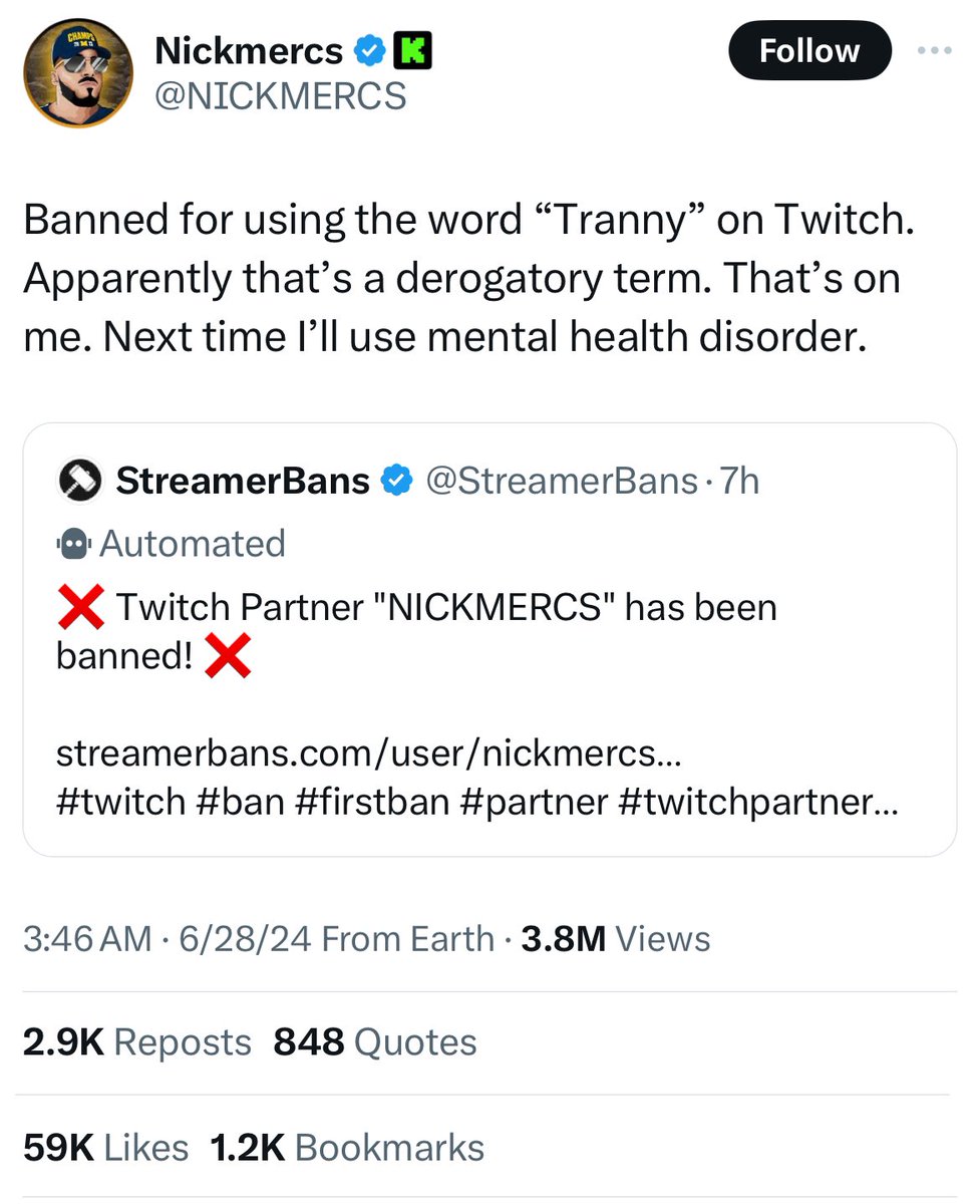 JakeSucky's tweet image. Nickmercs has been banned on Twitch