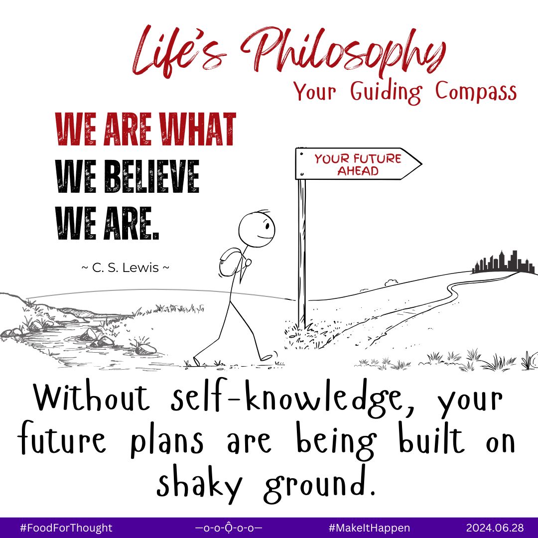Build a strong foundation for your future: #KnowYourself

Without self-knowledge, your future plans are being built on shaky ground. When we're clear about our beliefs and values, we build our lives on solid ground.

#MakeItHappen #FuelYourFireWithin bit.ly/3RM2CSU
