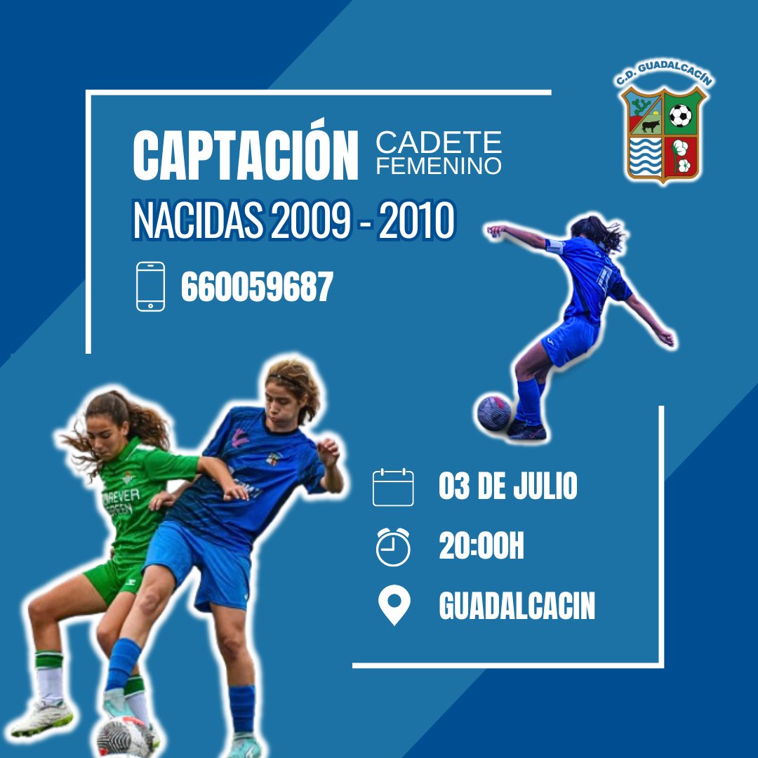 📌 CAPTACION CADETE FEMENINO

La próxima semana abrimos las puertas a todas aquellas jugadoras interesadas en conocer a nuestro club. Si eres cadete no dudes en venir a probar‼️

📅 Miércoles 03 Julio
⏱️ 20:00h - Nacidas 2009 y 2010

Más información vía WhatsApp al 📱660059687