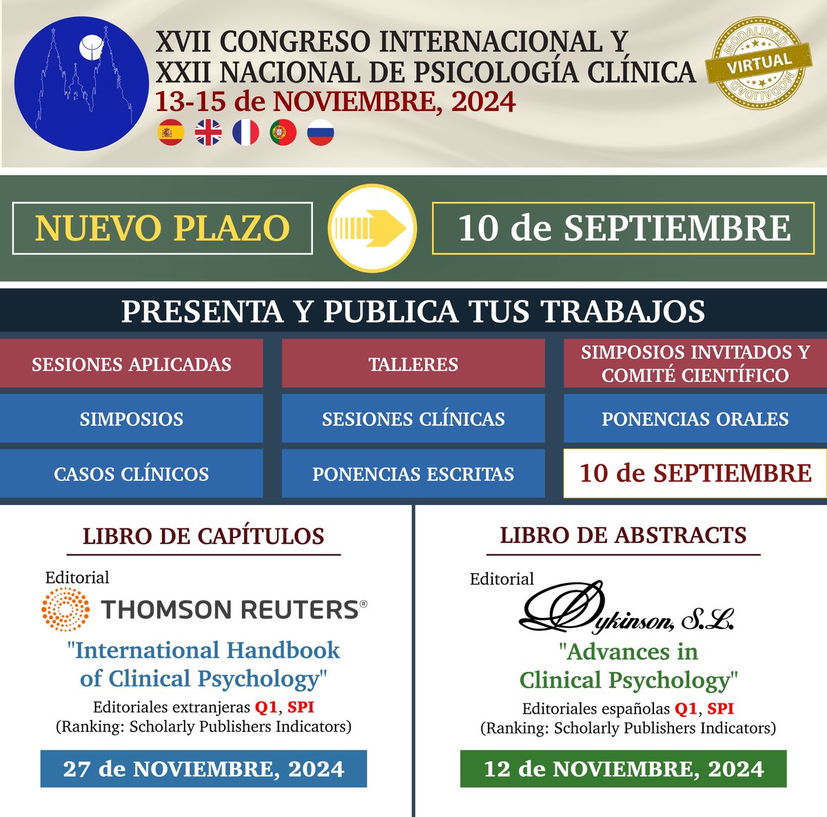 AEPCPsychology's tweet photo. NEW DEADLINE for WORK SUBMISSION:
SEPTEMBER 10
https://t.co/Vc7tYmQ0kr  

Book of Chapters
Deadline: November 27 
https://t.co/KtKI95OsYz       

Book of Abstracts
Deadline: November 12
https://t.co/mqQdbKqs1l https://t.co/12rrEHBBr7