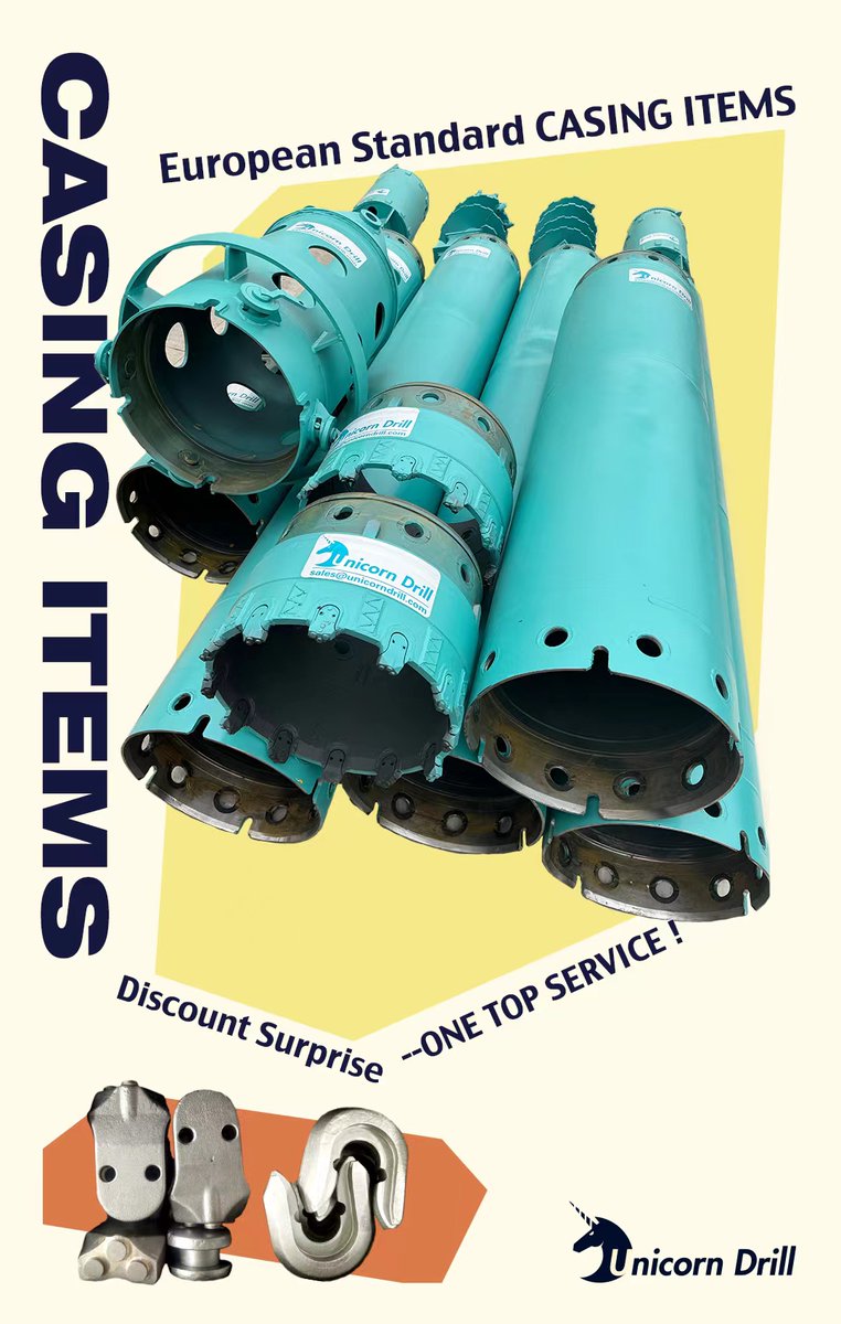 unicorndrillcn's tweet image. Unicorn Drill European Standard Casing Items
Discount Surprise！
One-Stop Service!

Welcome your inquiry at any time.
Tel: +86-15273167776 +86-15387567072
+86-731-86800281
unicorndrill.com
sales@unicorndrill.com

#casingitems #drillingbucket #kellybar #unicorndrill
