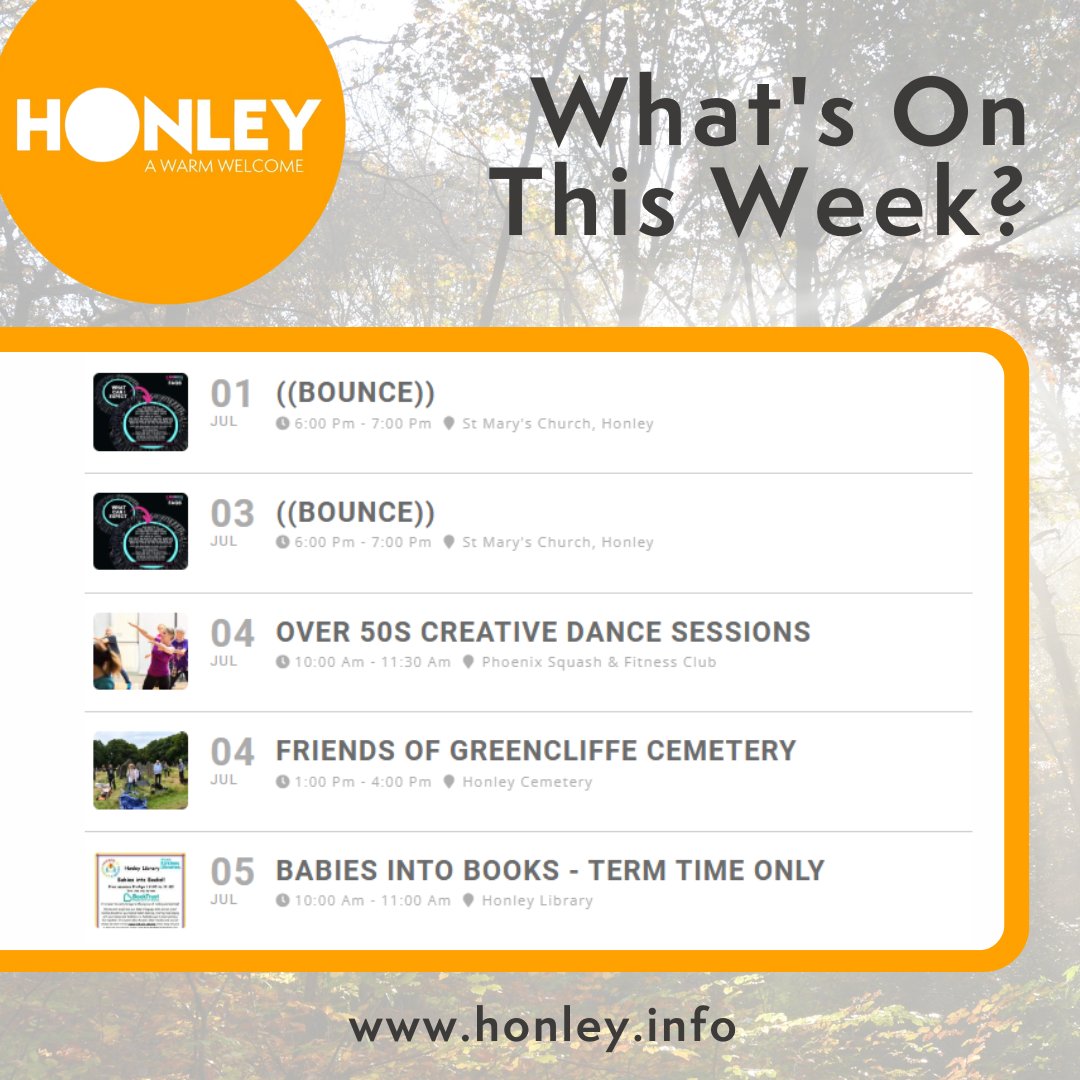 Check out 'What's Happening Around Honley' this week with our 'What's On' page - There's something for everyone!

Also, if have an event (in Honley) that you'd like to publicise, you can also do that at the link below...

honley.info/whats-on

#Honley #KeepItLocal #Events