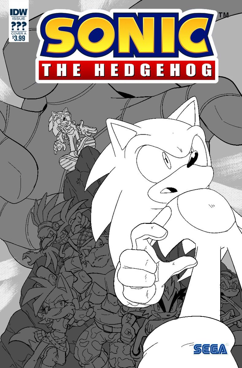JadePesky's tweet photo. Pencils for a fake comic book cover which I’ll hopefully get around to finishing some time 👀

(I couldn’t find a good Archie cover template so I used this IDW one 😅:
https://t.co/XQbiyd20UJ)

#sonicthedhedgehog #archiesonic #IDW #coverart #coverpencils https://t.co/vdI79dq3Sb