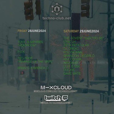 4/4 Fridays tonight live from #LasVegas
6pm-8pm (PST) 8pm-10pm (CST) 

Featuring DJs:
#BrendaD &amp; #BrianG aka #RubyAndTheFitz 

Streaming on:
twitch.tv/technoclubnet

#underground #chicago #housemusic