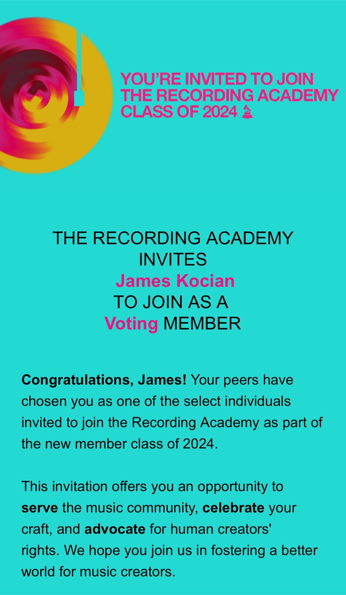 Earlier this year <a href="/robchiarelli/">Rob Chiarelli</a> guided me through the application process of becoming a <a href="/RecordingAcad/">GRAMMYS</a> voting member. I’m immensely thankful in joining the ranks of pros who serve the music community to ensure music remains viable in our culture. ❤️🙏🏼