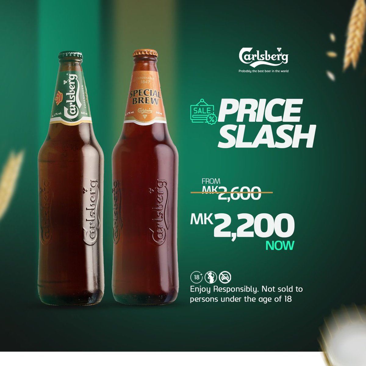 CastelMalawi's tweet image. Tag a friend, Fadah! 

There is a price slash!

Enjoy Carlsberg Green 640ml and Carlsberg Special 640ml for MK 2,200 only. 🍻

#CastelMalawi 
#PriceSlash 
#Carlsberg