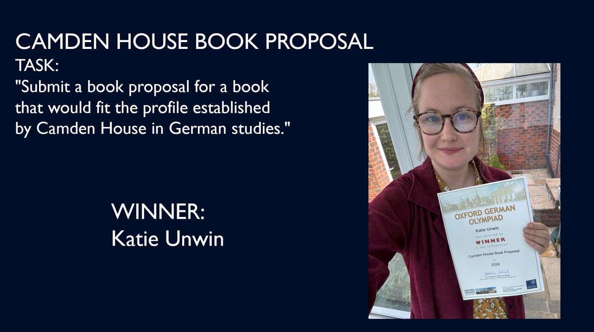 Camden House (@camdenhsebooks) on Twitter photo Congratulations to Katie Unwin for winning the Camden House Book Proposal Prize from the #OxfordGermanOlympiad! We look forward to working with her on this strong and promising proposal for a collected volume about Animal Aesthetics in the German Imaginary.
<a href="/OxfordGermanNet/">OxfordGerman Network</a> Congratulations to Katie Unwin for winning the Camden House Book Proposal Prize from the #OxfordGermanOlympiad! We look forward to working with her on this strong and promising proposal for a collected volume about Animal Aesthetics in the German Imaginary.
<a href="/OxfordGermanNet/">OxfordGerman Network</a>