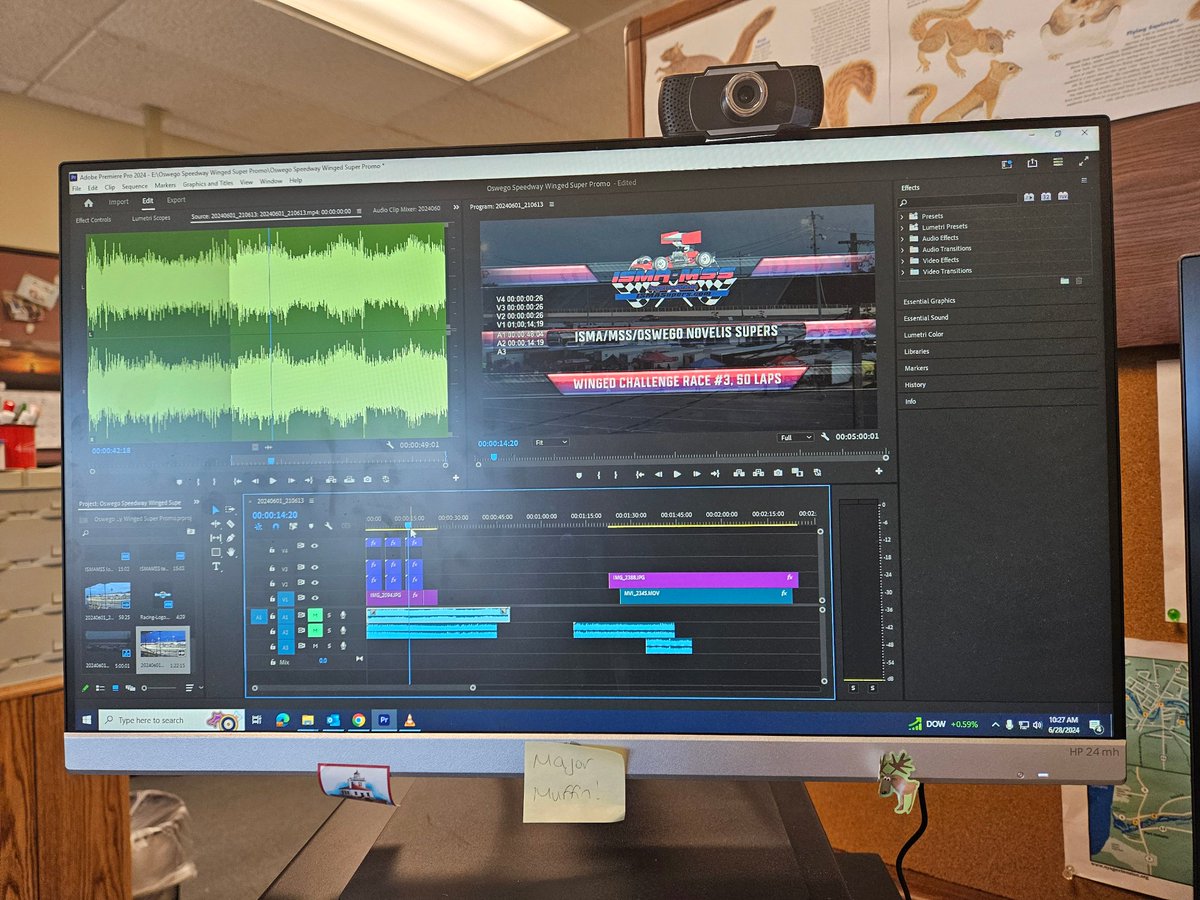 Friday morning at work, editing a quick promo video for <a href="/OswegoSpeedway/">Oswego Speedway</a>. I'm pretending it's not going to rain tomorrow. 🏁
