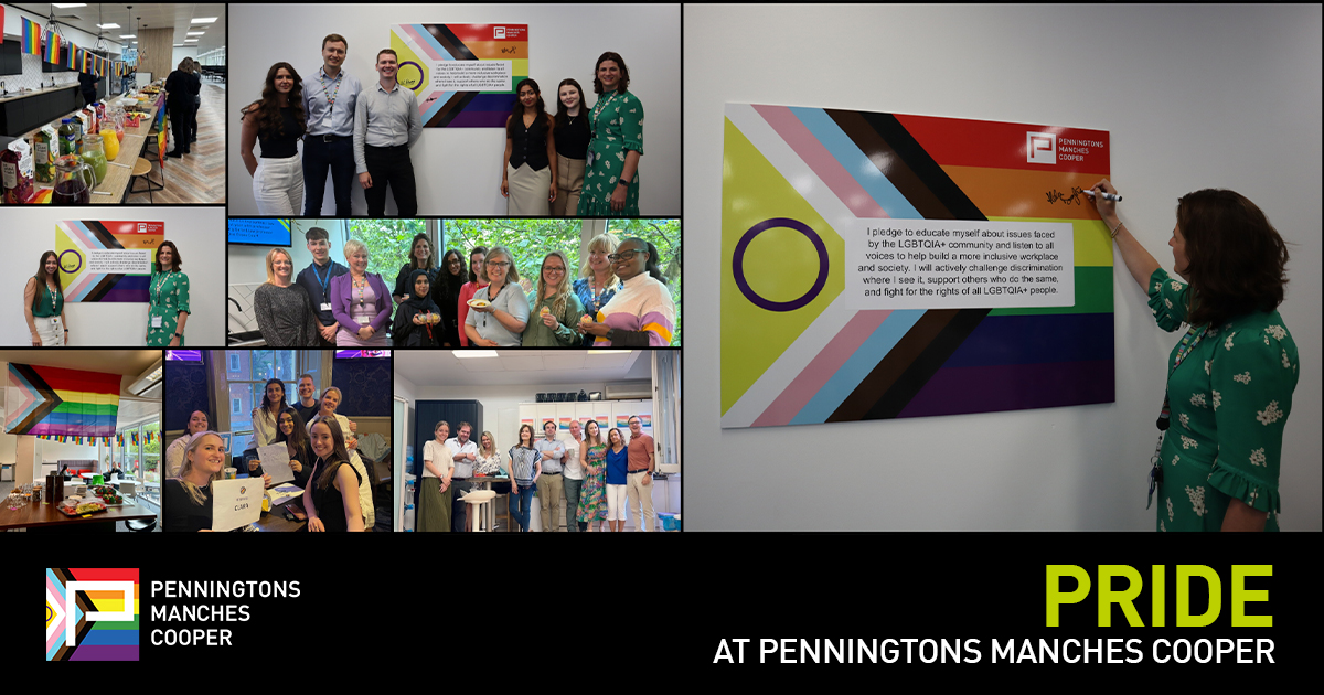 Penningtonslaw's tweet image. #PrideMonth has been a time for us to celebrate the many identities across our firm, and this week, we have launched our allyship pledge campaign, allowing all staff to sign a pledge board in their home office to commit to the inclusion of our LGBTQIA+ colleagues and clients.