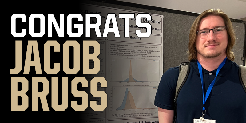 PurdueEAPS's tweet photo. Congratulations Jacob Bruss for a successful MS defense with Purdue EAPS! His defense is titled “ZDR calibration of X-band Weather Radar Using Dry Snow." He is advised by Prof. Robin Tanamachi. #boilerup @tornatrix https://t.co/Ig3O5WLDwc