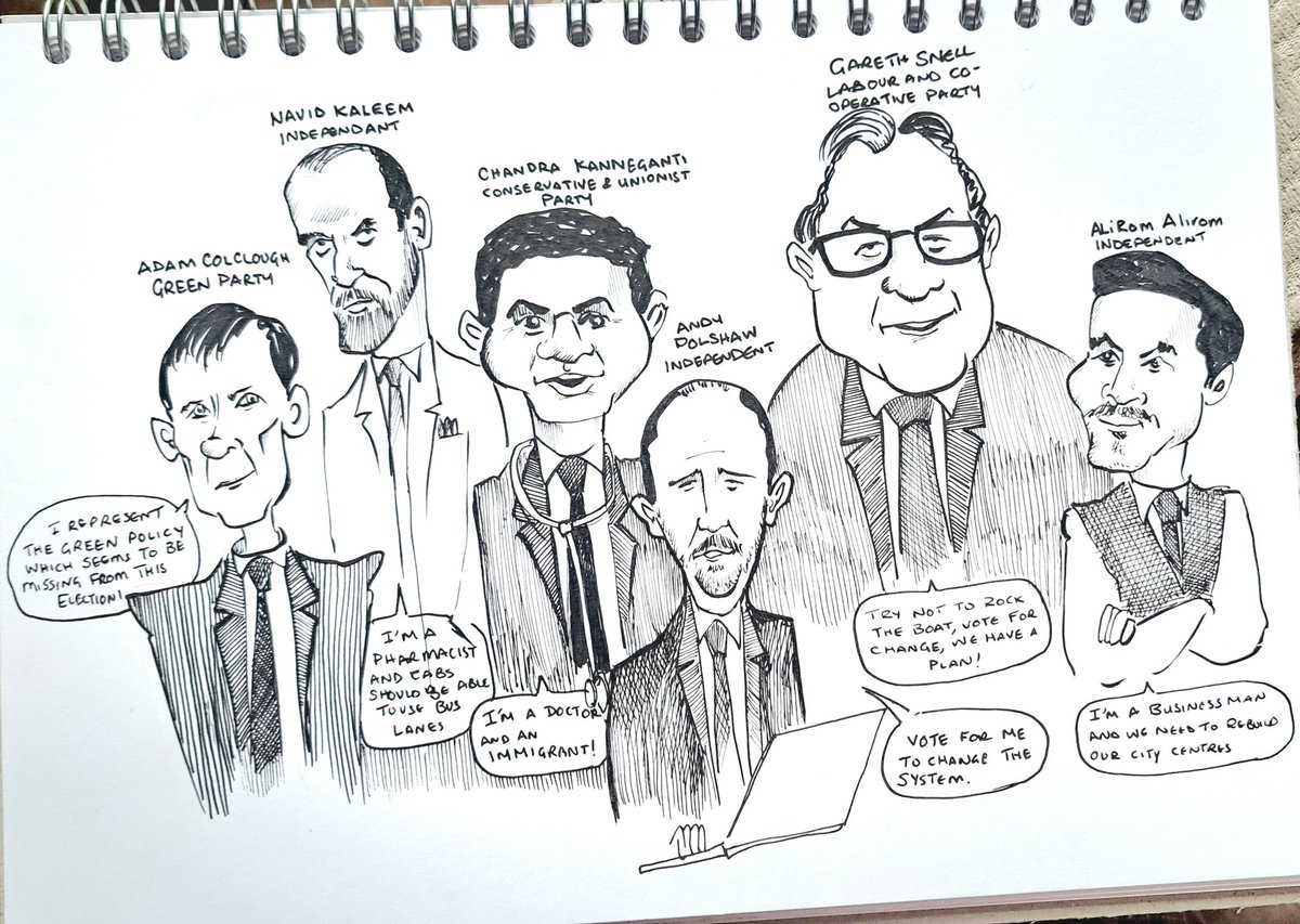 cartoonandcomic's tweet photo. My take on #Stoke-on-Trent #hustings the other day for the #GeneralElection2024 @StaffsUni @staffsuni_dta @StaffsUniNews #politics #Cartoons #sketches https://t.co/W3eJK6jkdv
