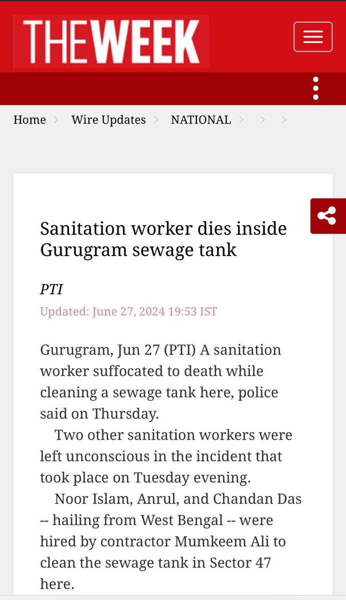 Another death inside the sewer pit and this is the fourth death in NCR in just a week. With new Loksabha, sitting inside the new Parliament building for a new session, it is the same old story repeating for the safai karmacharis. Who cares? #DalitLivesMatter #StopKillingUs