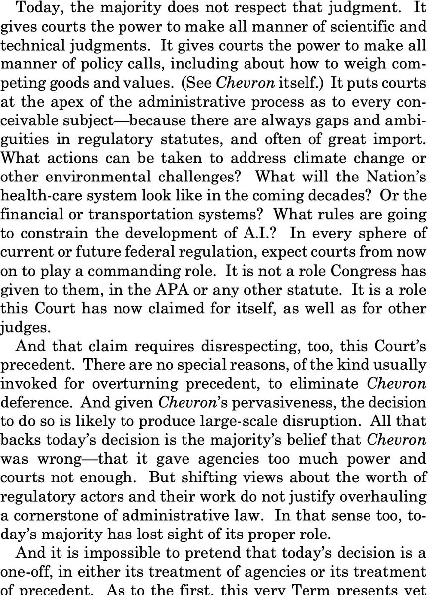 The Supreme Court's decision to overturn the Chevron case is going to massively change govt regulation in this country. This is how Justice Kagan put it in her dissent: