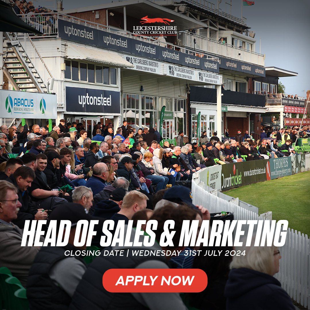 Leicestershire CCC Business (@lccc_business) on Twitter photo ๐๐๐๐ ๐ข๐ ๐ฆ๐๐๐๐ฆ & ๐ ๐๐ฅ๐๐๐ง๐๐ก๐ ๐ผ
We're seeking to appoint an individual to lead the sales, marketing and communications for both cricket and non-cricket activities at Uptonsteel County Ground. ๐
Apply: ๐ leicestershireccc.co.uk/recruitment ๐๐๐๐ ๐ข๐ ๐ฆ๐๐๐๐ฆ & ๐ ๐๐ฅ๐๐๐ง๐๐ก๐ ๐ผ
We're seeking to appoint an individual to lead the sales, marketing and communications for both cricket and non-cricket activities at Uptonsteel County Ground. ๐
Apply: ๐ leicestershireccc.co.uk/recruitment