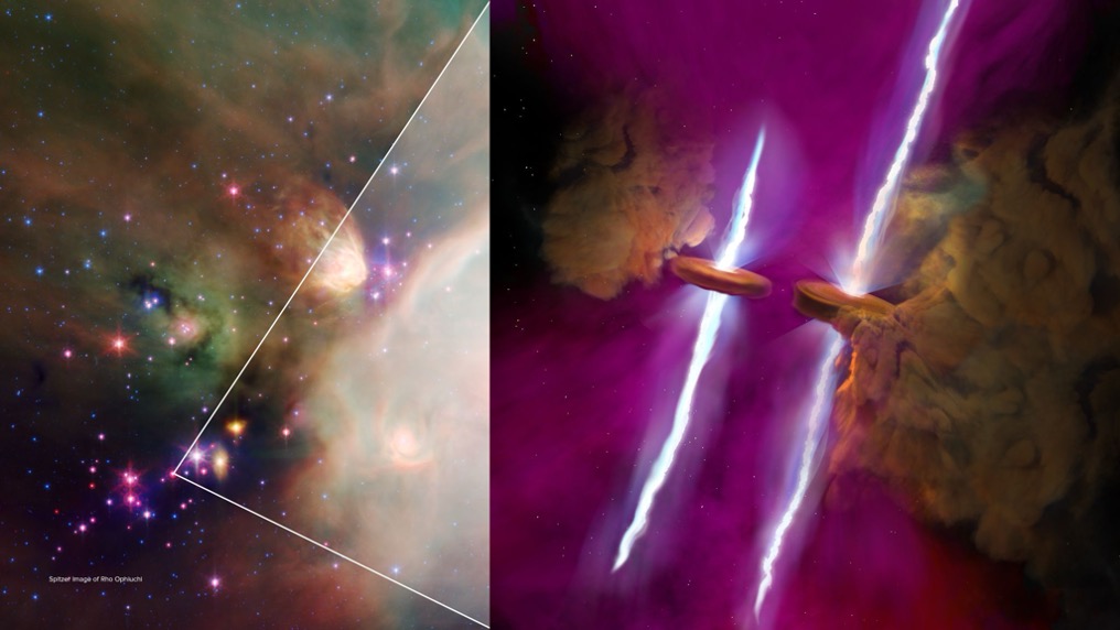 ALMAObs_esp's tweet photo. 📡Estamos en @R_Ecociencias  "ALMA y el telescopio James Webb descubren discos y chorros paralelos de un par de estrellas jóvenes"
🔗https://t.co/5bfQyODhmJ https://t.co/oKc7gPLgwB