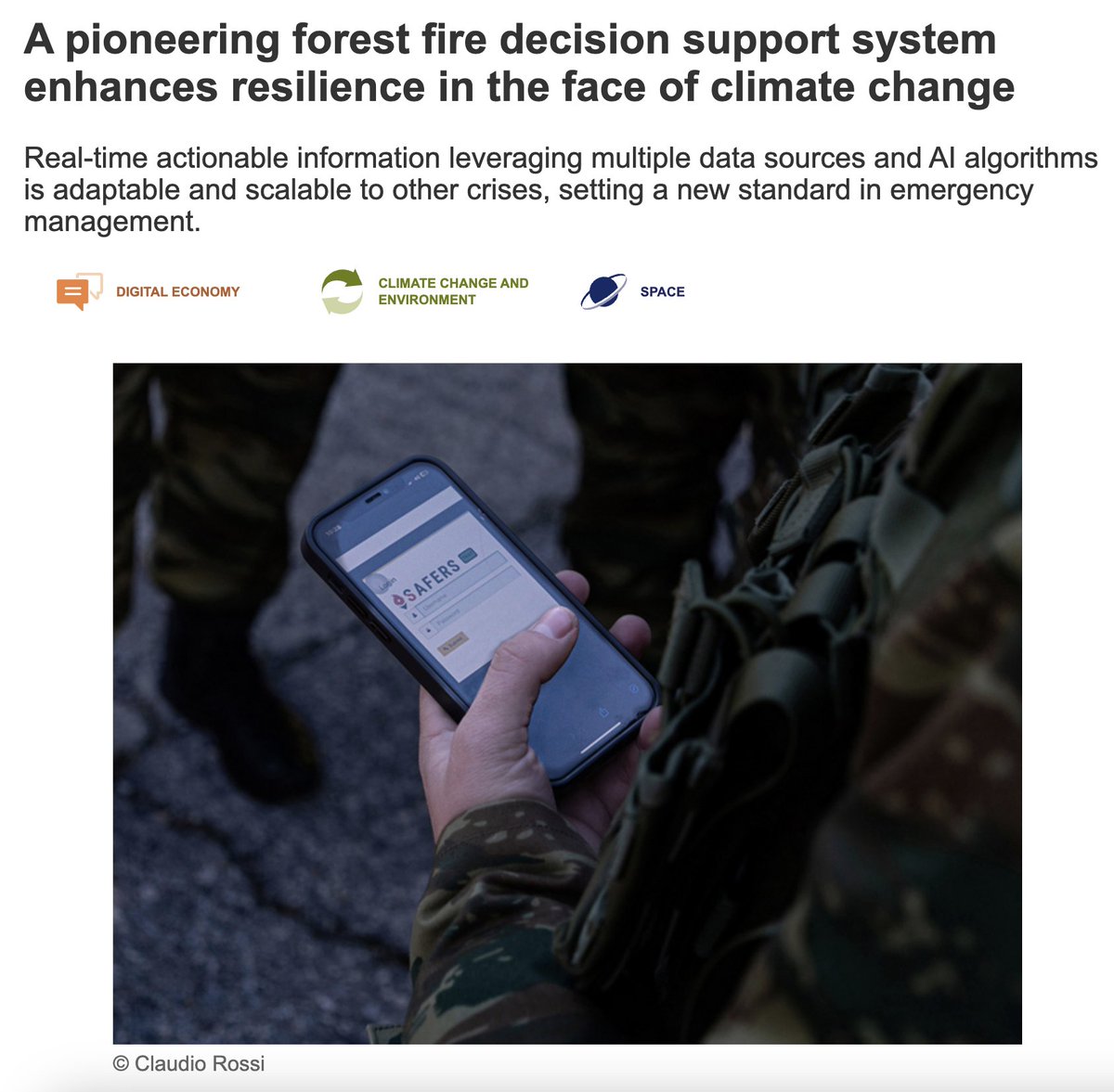 SAFERS (@safers_h2020) on Twitter photo The SAFERS project is featured in a <a href="/CORDIS_EU/">EU Research Results</a> Results Pack on "Environmental Observations solutions for the EU Green Deal." 🌍
Full article: cordis.europa.eu/article/id/451…
#SAFERSproject #EnvironmentalResilience #EUGreenDeal #CORDIS #EUresearchResults The SAFERS project is featured in a <a href="/CORDIS_EU/">EU Research Results</a> Results Pack on "Environmental Observations solutions for the EU Green Deal." 🌍
Full article: cordis.europa.eu/article/id/451…
#SAFERSproject #EnvironmentalResilience #EUGreenDeal #CORDIS #EUresearchResults