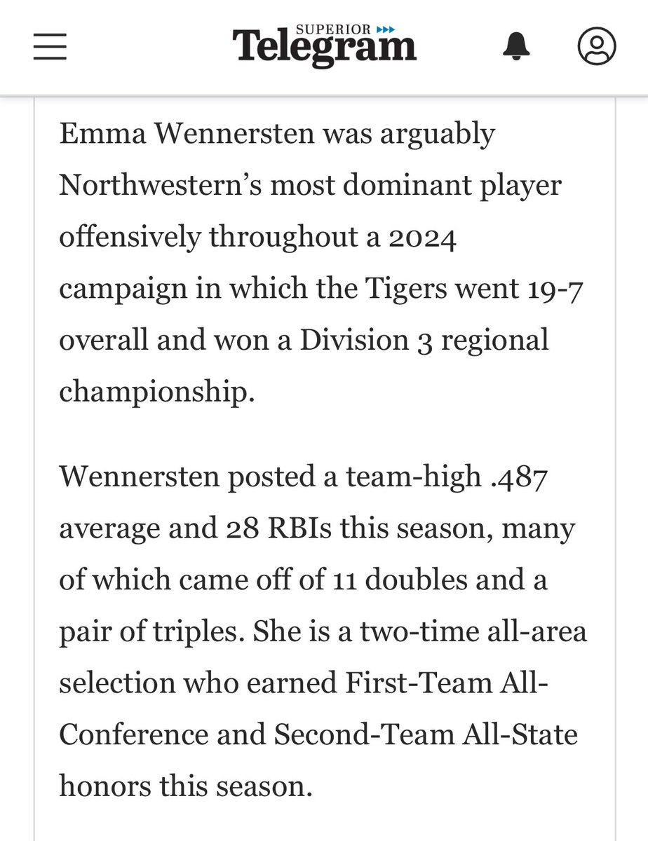 wennerstrn's tweet photo. Thankful to be mentioned on the Superior Telegram’s All Area Team 2024. https://t.co/CNk9yp2sJl