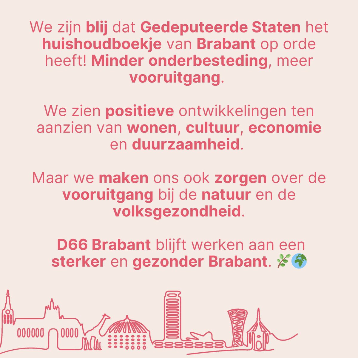 📢 D66 Brabant is tevreden over wonen en cultuur bij de provinciale jaarstukken 2023, maar houdt de vinger aan de pols bij natuur en waterkwaliteit 💪

Lees hieronder onze punten!#D66Brabant #Toekomst #Duurzaamheid #Gezondheid