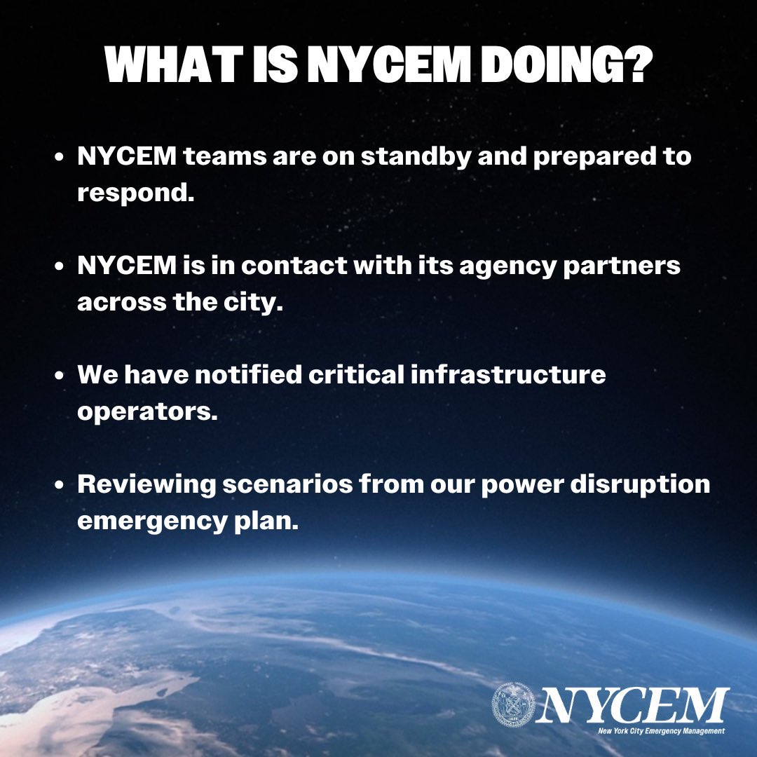 nycemergencymgt's tweet photo. A Severe Geomagnetic Storm Alert from @NWSSWPC is in effect. 

There are no direct impacts expected for NYC but we remain alert. 

Subscribe to @NotifyNYC for key updates on any emergencies affecting New York City. https://t.co/3VSHrLkfQT