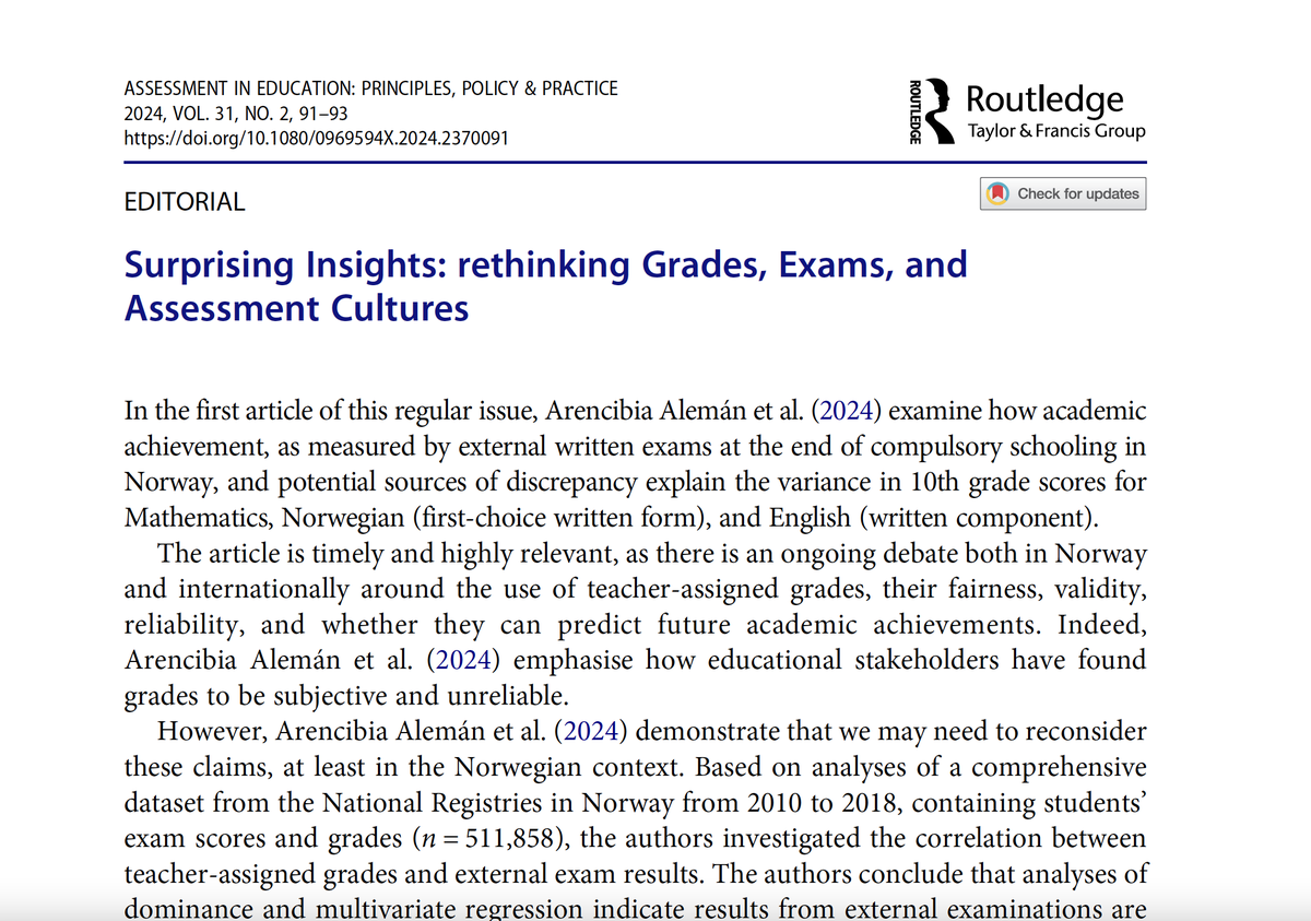 Hot of the press - new issue out for your feel good reading this weekend tandfonline.com/toc/caie20/31/…
everything you need to know about recent research on grading &amp; assessment @CEMO_UiO <a href="/UniMelb/">University of Melbourne</a> <a href="/IOE_London/">UCL Institute of Education</a> @DeakinREDI <a href="/AQA/">AQA</a> <a href="/ofqual/">Ofqual</a> <a href="/REAL_Centre/">REALCentre Cambridge</a> <a href="/DUSofE/">School of Education at Durham University</a>